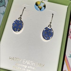 HAPPY EARTH DAY Genuine Blue Flowers Earrings